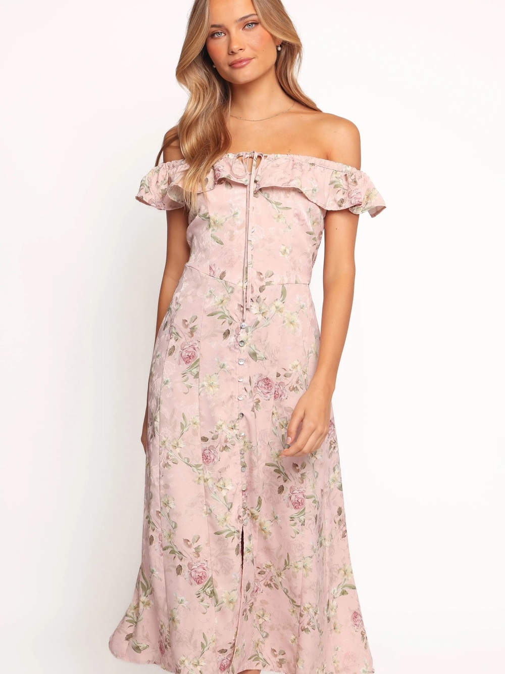Petal & Pup Lauryn Floral Off the Shouler Midi Dress